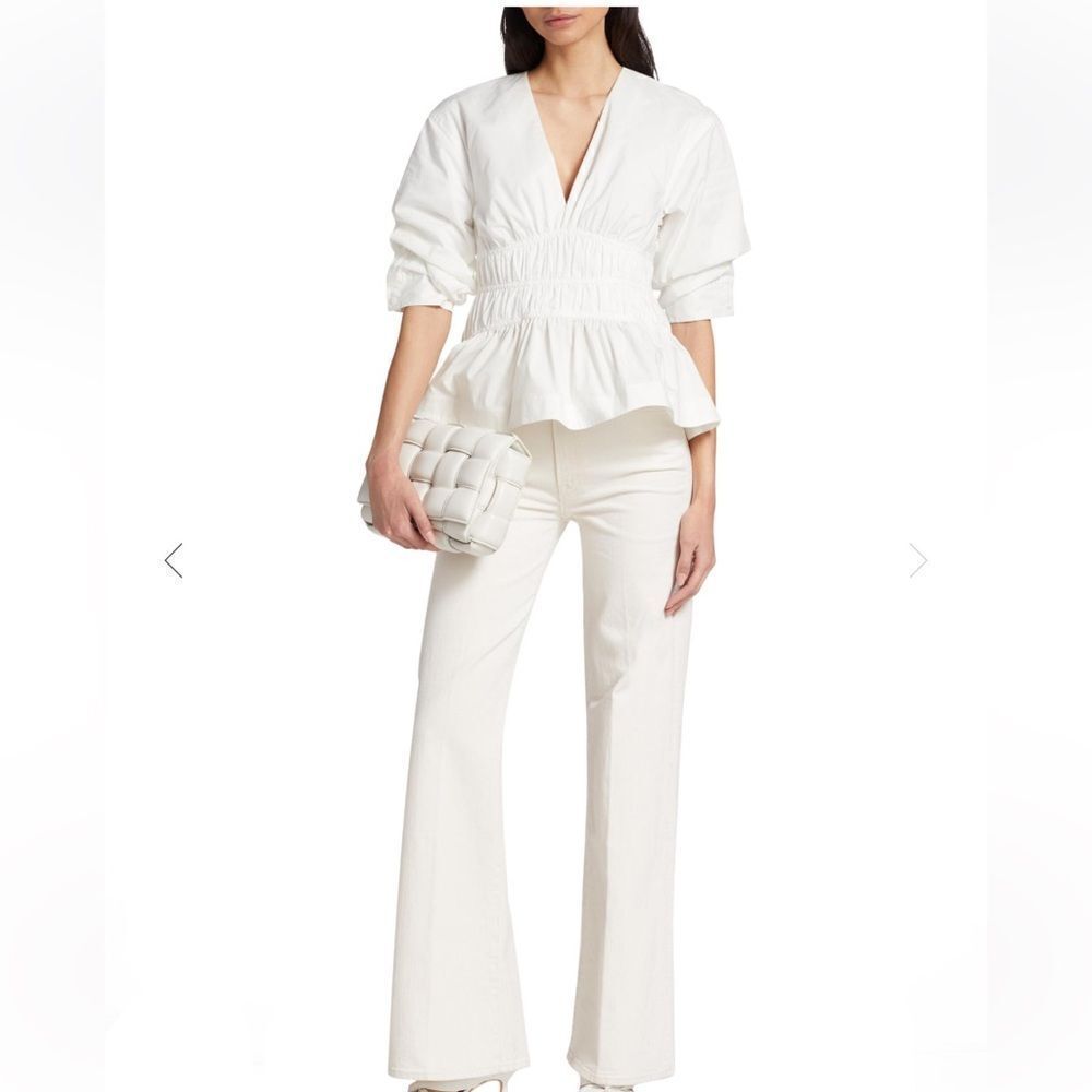 NEW Jonathan Simkhai Yuni Cotton Poplin Ruched Blouse White Size 8 - Picture 13 of 13